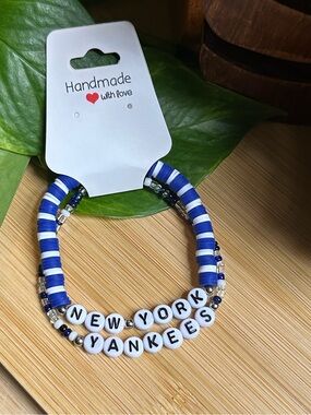 ⚾ 2-Piece New York Yankees Stretchy Bracelet‎ Set | Handmade | Beaded
